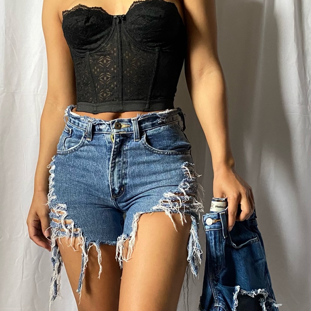 Classic Nautica Dark Blue Wash CUSTOM Distressed Shorts